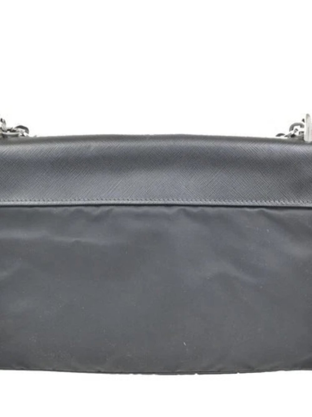 PRADA Saffiano Diagonal Chain Shoulder Bag Nylon Leather Black SHW 10ZA204 - Picture 3 of 15